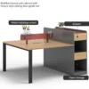 Modern office workstation desk with velvet tabletop screen, drawer and open storage cabinet