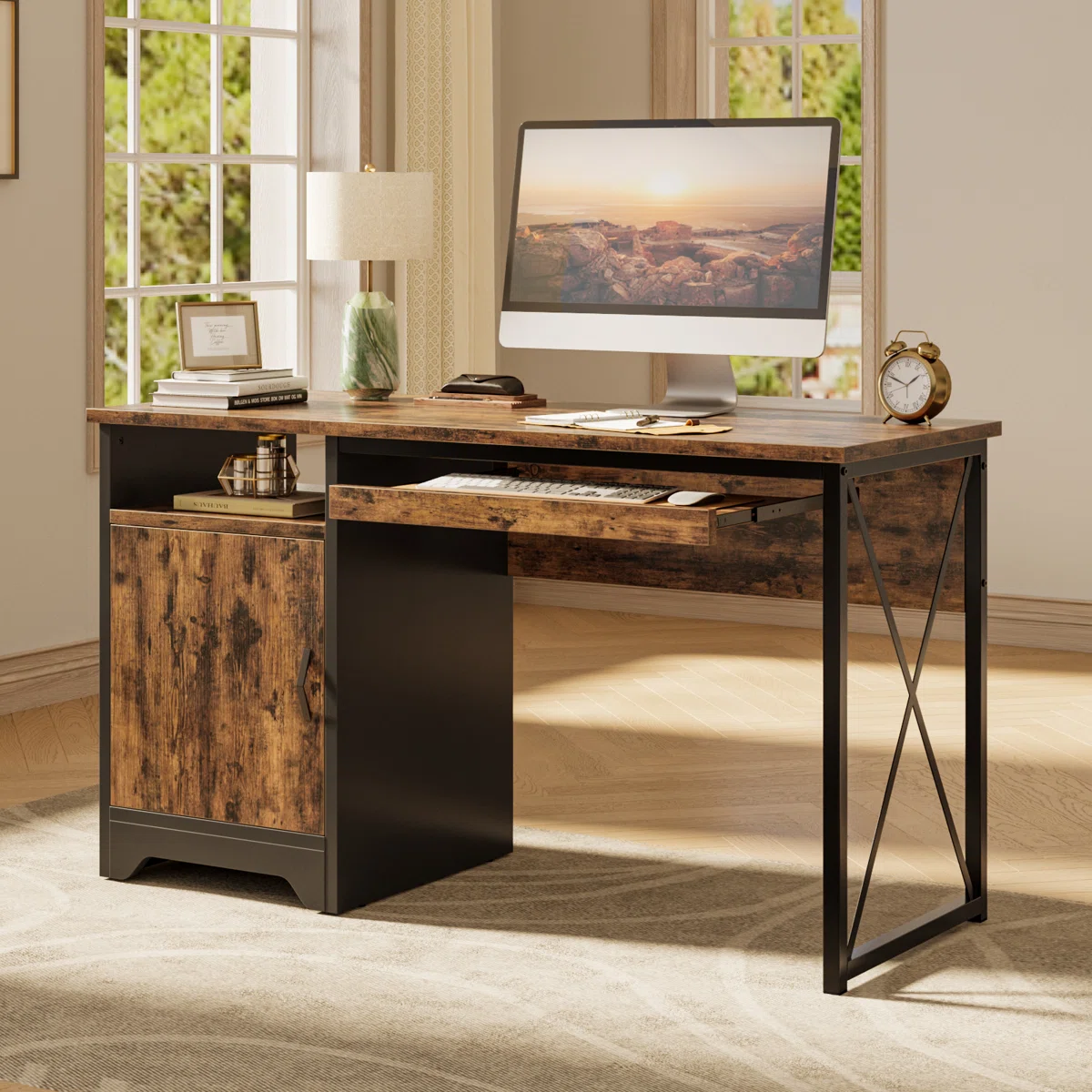 47''Industry+Home+Office+Computer+Desk+with+Cabinet+and+Storage+Shelf,Reversible+Study+Writing+Desk+with+Keyboard+Tray&+X-Shaped+Metal+frame-210457315 (1) 47”Industry+Home+Office+Computer+Desk+with+Cabinet+and+Storage+Shelf,Reversible+Study+Writing+Desk+with+Keyboard+Tray&+X-Shaped+Metal+frame-210457315 (1)