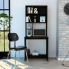 Black+Wengue+4-Shelf+Computer+Desk+With+Hutch(Desk)