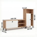 TV Unit for Living Room with Storage Cabinet, 140 cm Wooden TV Stand & 120 cm Side