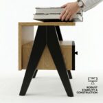 Modern Bedside Table with Drawer & Open Shelf, Wooden Top with Metal Frame, Compact