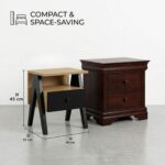 Modern Bedside Table with Drawer & Open Shelf, Wooden Top with Metal Frame, Compact