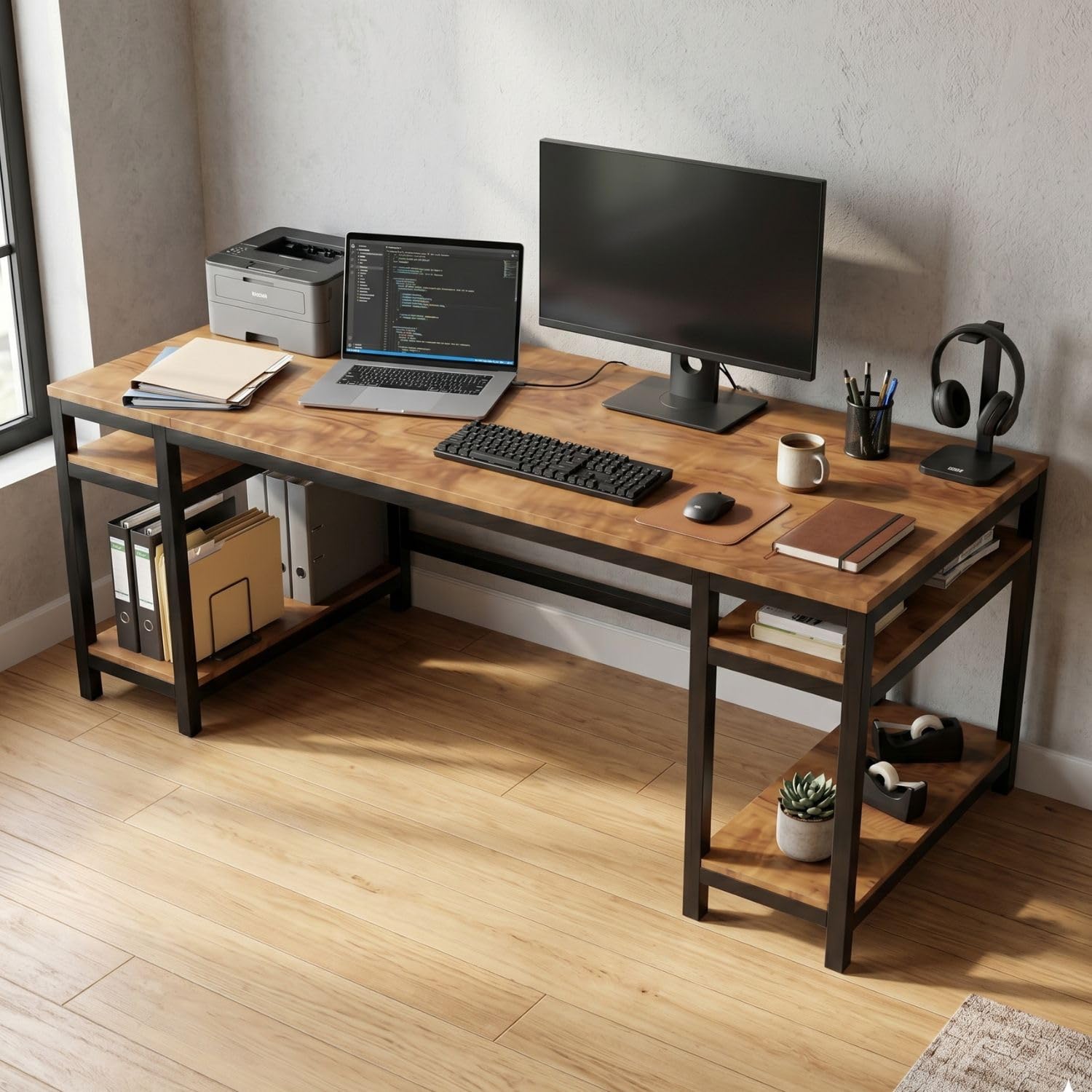 Computer Desk for Home Office, Gaming Table with Dual Side Storage Shelves, Study Table