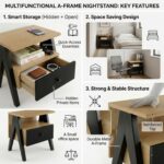 Modern Bedside Table with Drawer & Open Shelf, Wooden Top with Metal Frame, Compact