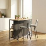 Bar Table High Top Pub Table with Folding Wine Rack Counter Height Bistro for Kitchen