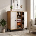 Book Shelf Engineered Wood Bookshelf with 2 Door Cabinet & 5 Open Storage Shelves