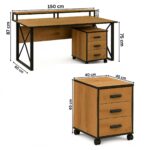 Wooden Gaming Desk with 3-Drawer Mobile Cabinet