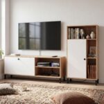 TV Unit for Living Room with Storage Cabinet, 140 cm Wooden TV Stand & 120 cm Side
