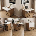 Foldable Dining Table with Storage and Wheels, Drop Leaf, 2 Seater, Engineered Wood,