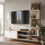tv Unit for Living Room 43 inch with Storage & Display Shelves Wooden
