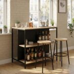 Bar Table High Top Pub Table with Folding Wine Rack Counter Height Bistro for Kitchen