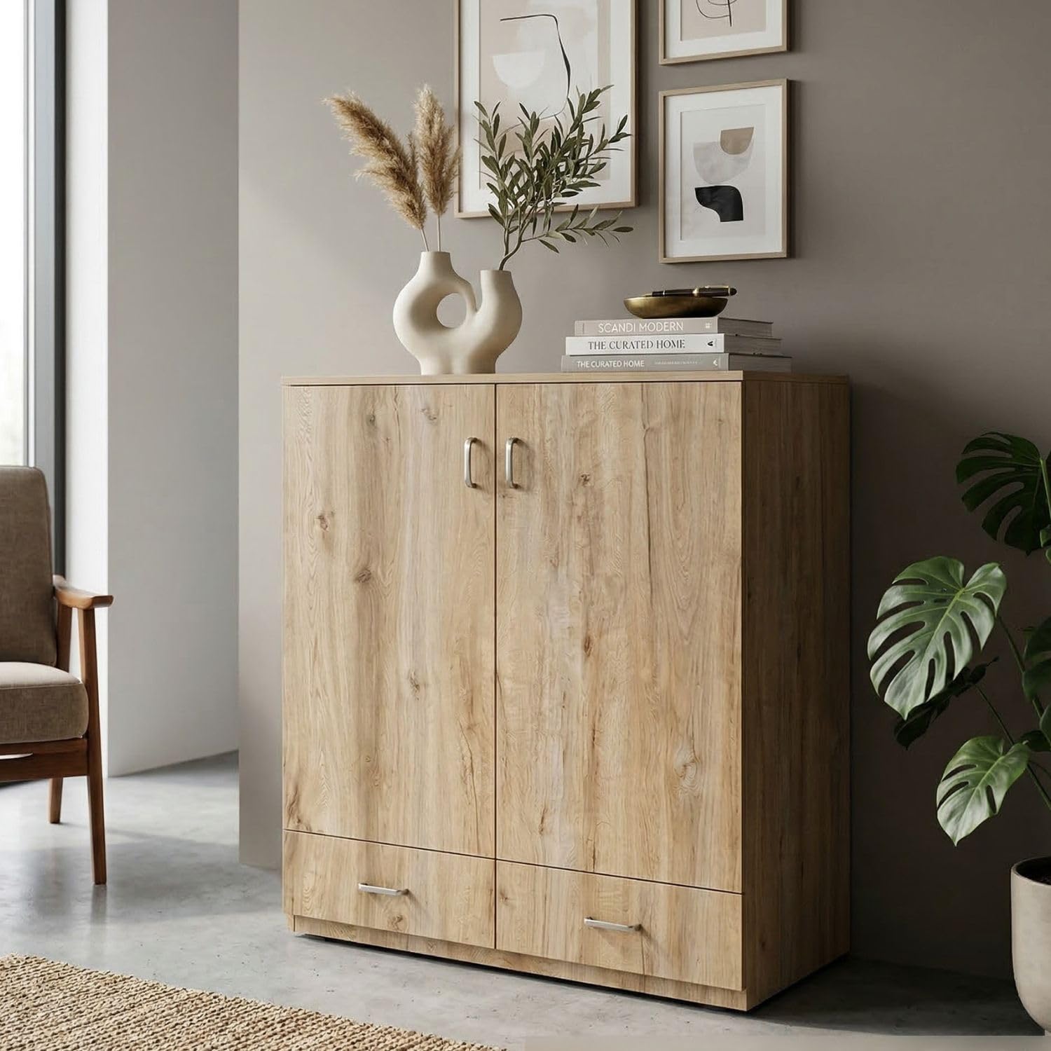 Wooden Storage Cabinet with 2 Doors & 2 Drawers