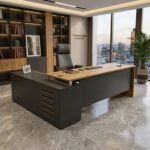 Executive L-Shaped Office Desk with Storage Cabinet