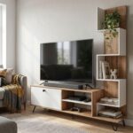 tv Unit for Living Room 43 inch with Storage & Display Shelves Wooden