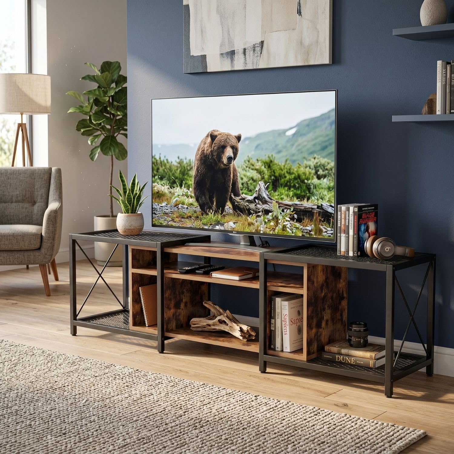 TV Stand I Upto 205 CM I 3-Tier TV Console Table with Storage Shelves, for Living Room,