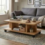 T Shape Center Table with Wheels