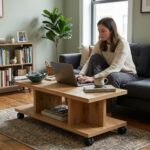 T Shape Center Table with Wheels