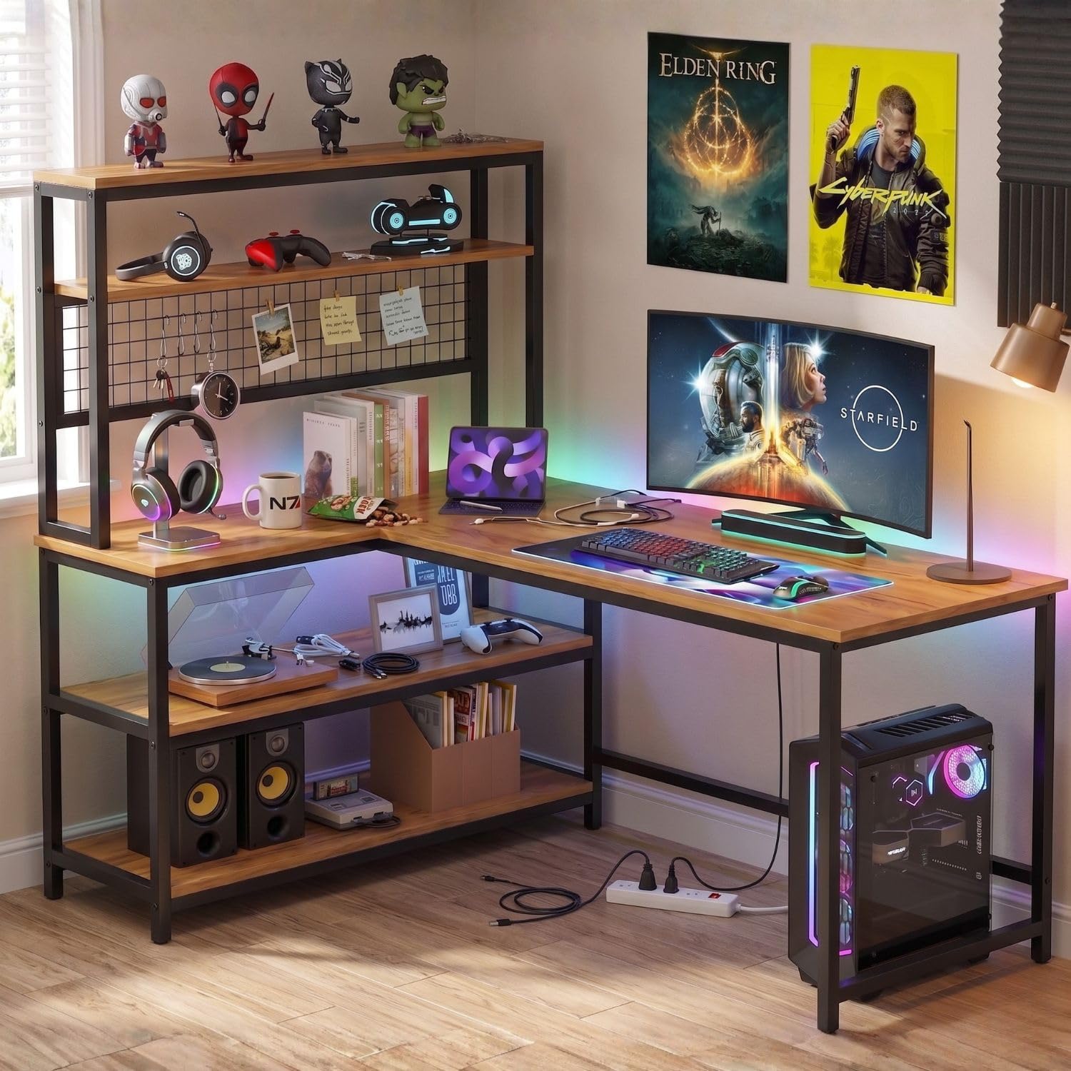 L Shaped Computer Desk with Bookshelf
