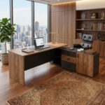 Executive L-Shaped Office Desk with Storage Cabinet