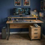 Wooden Gaming Desk with 3-Drawer Mobile Cabinet