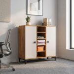 Book Shelf Engineered Wood Bookshelf with 2 Door Cabinet & 5 Open Storage Shelves