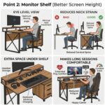 Wooden Gaming Desk with 3-Drawer Mobile Cabinet