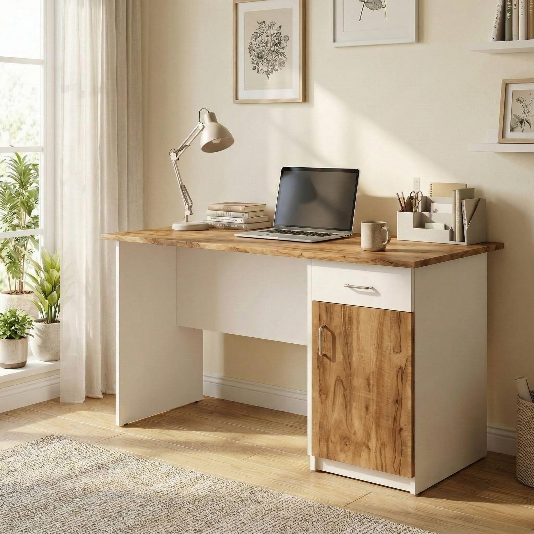 Wooden Computer Table with Storage – Study Desk for Students & Adults, Writing Table,
