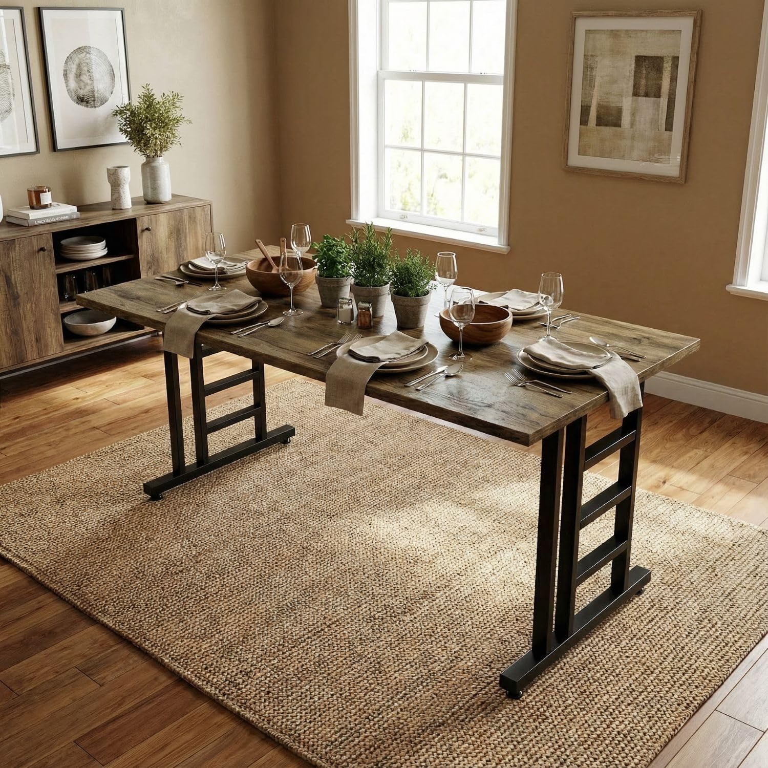 Dining Table, Engineered Wood, Forest Finish, 200x70x75 cm, Modern Rectangular Design