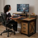 Wooden Gaming Desk with 3-Drawer Mobile Cabinet